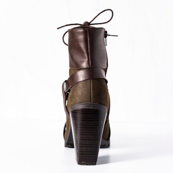 Qupid Brown & Green Zipper Booties - Picture 4 of 4